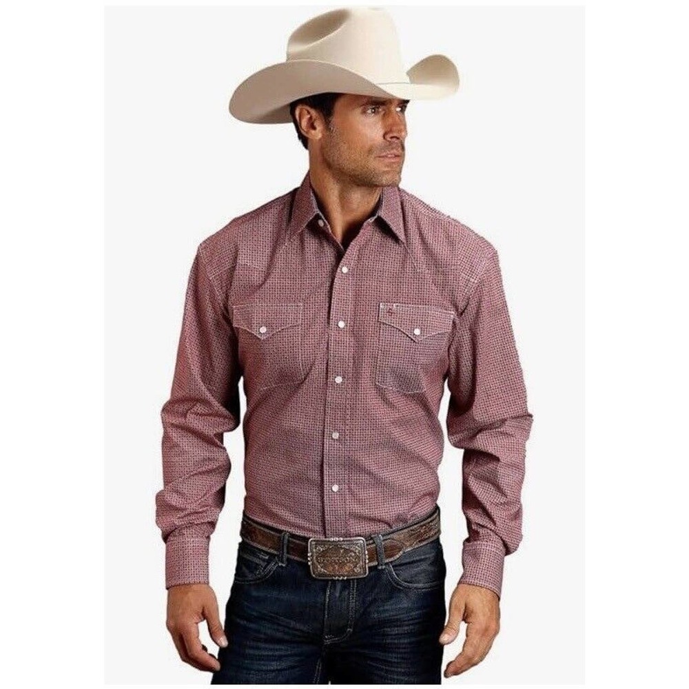 Stetson Men's Diamond Geo Print ~ L/S Pearl Snap Western Shirt Burgundy~Medium
